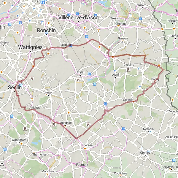 Miniature de la carte de l'inspiration cycliste "Circuit des Batailles" dans la Nord-Pas de Calais, France. Générée par le planificateur d'itinéraire cycliste Tarmacs.app