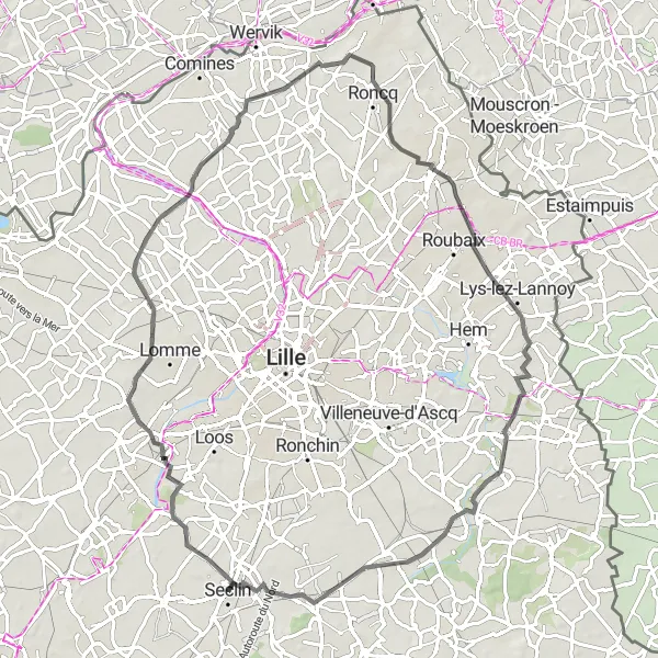 Map miniature of "Explore the Countryside of Tourcoing" cycling inspiration in Nord-Pas de Calais, France. Generated by Tarmacs.app cycling route planner