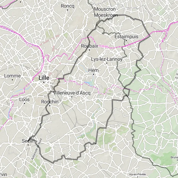 Map miniature of "Seclin to Attiches" cycling inspiration in Nord-Pas de Calais, France. Generated by Tarmacs.app cycling route planner