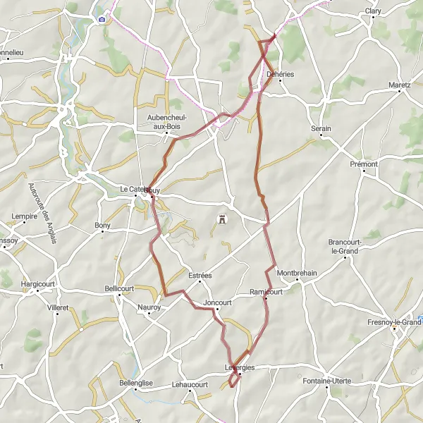 Map miniature of "Picturesque Gravel Ride Through Countryside" cycling inspiration in Nord-Pas de Calais, France. Generated by Tarmacs.app cycling route planner