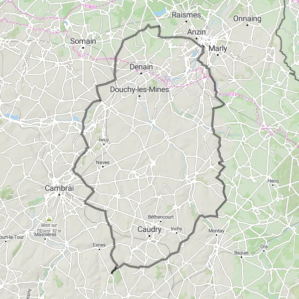 Map miniature of "Road Cycling from Selvigny" cycling inspiration in Nord-Pas de Calais, France. Generated by Tarmacs.app cycling route planner