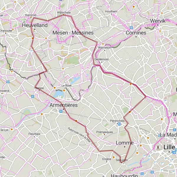 Map miniature of "Cultural Cycling Exploration: Armentières to Lomme" cycling inspiration in Nord-Pas de Calais, France. Generated by Tarmacs.app cycling route planner