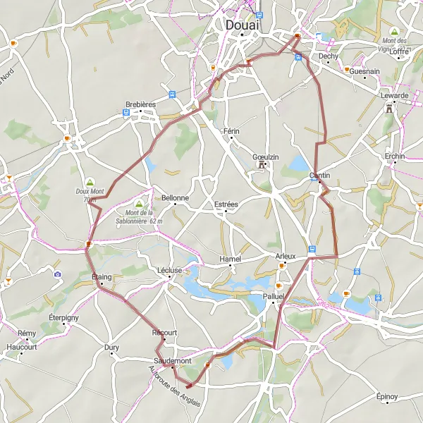 Miniature de la carte de l'inspiration cycliste "Parcours en VTT à proximité de Sin-le-Noble" dans la Nord-Pas de Calais, France. Générée par le planificateur d'itinéraire cycliste Tarmacs.app
