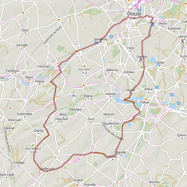 Miniature de la carte de l'inspiration cycliste "Gravel Adventure de Gœulzin à Douai" dans la Nord-Pas de Calais, France. Générée par le planificateur d'itinéraire cycliste Tarmacs.app