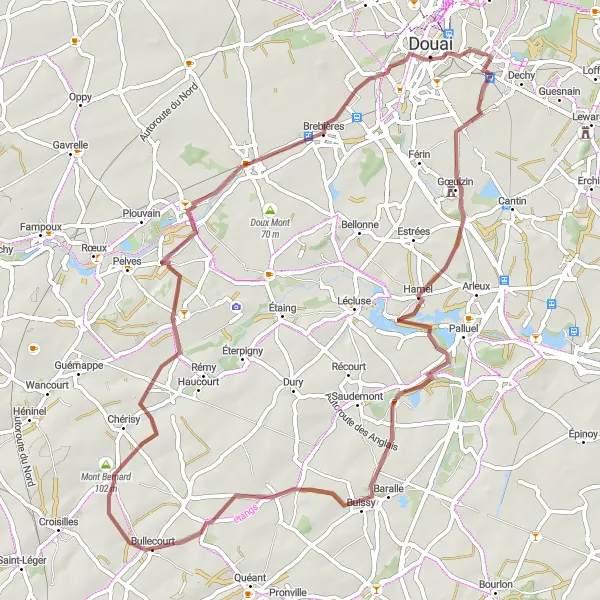 Map miniature of "Exploring Gravel Paths" cycling inspiration in Nord-Pas de Calais, France. Generated by Tarmacs.app cycling route planner