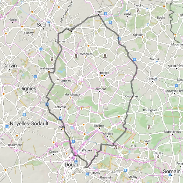Map miniature of "The Roads of Sin-le-Noble" cycling inspiration in Nord-Pas de Calais, France. Generated by Tarmacs.app cycling route planner
