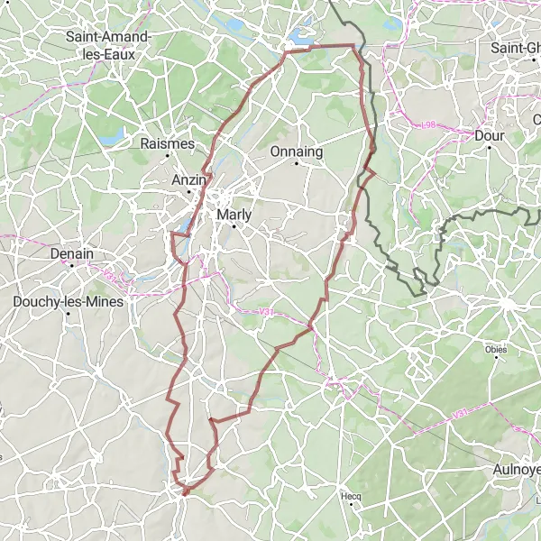 Map miniature of "The Gravel Adventure" cycling inspiration in Nord-Pas de Calais, France. Generated by Tarmacs.app cycling route planner