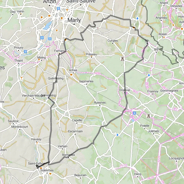 Map miniature of "The Road to Serenity" cycling inspiration in Nord-Pas de Calais, France. Generated by Tarmacs.app cycling route planner