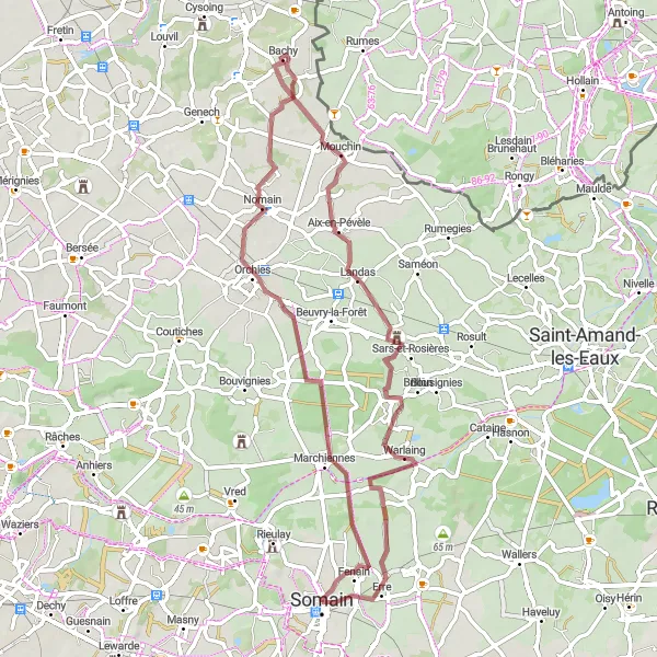 Miniature de la carte de l'inspiration cycliste "Escapade en Gravel à Marchiennes et Landas" dans la Nord-Pas de Calais, France. Générée par le planificateur d'itinéraire cycliste Tarmacs.app