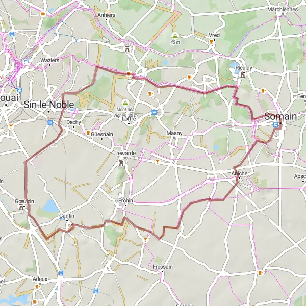 Miniature de la carte de l'inspiration cycliste "Les collines de Somain" dans la Nord-Pas de Calais, France. Générée par le planificateur d'itinéraire cycliste Tarmacs.app