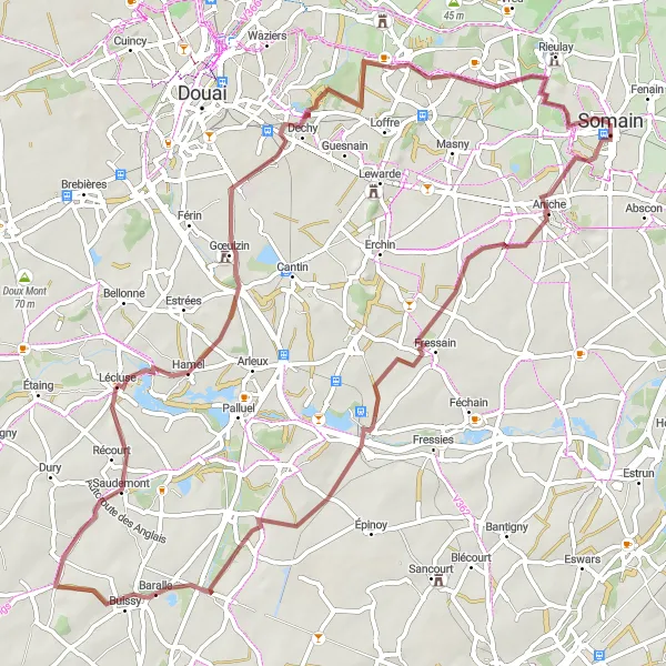 Map miniature of "The Countryside Escape" cycling inspiration in Nord-Pas de Calais, France. Generated by Tarmacs.app cycling route planner