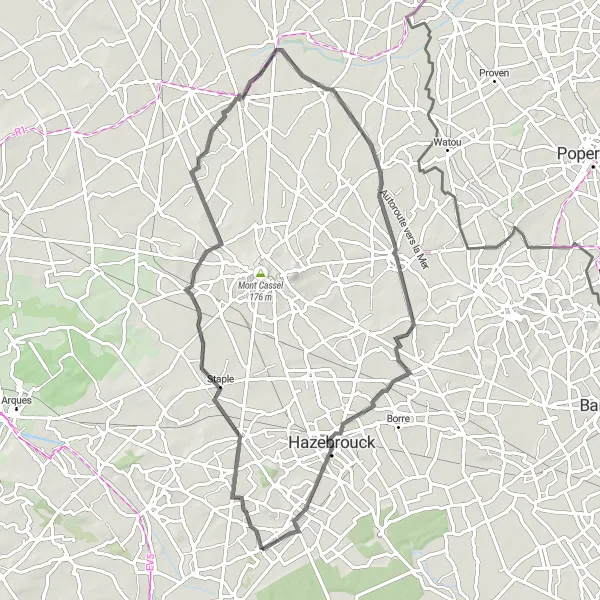 Map miniature of "The Heart of Flanders" cycling inspiration in Nord-Pas de Calais, France. Generated by Tarmacs.app cycling route planner