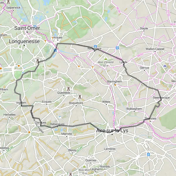 Map miniature of "Road Route from Steenbecque to Steenbecque" cycling inspiration in Nord-Pas de Calais, France. Generated by Tarmacs.app cycling route planner