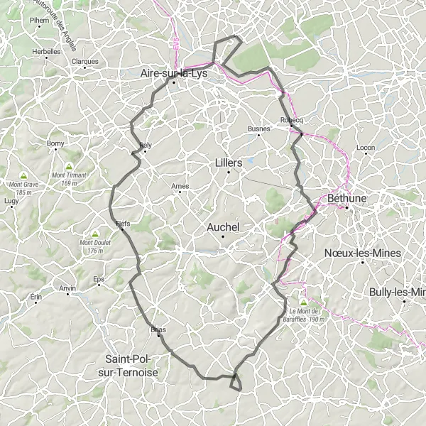 Map miniature of "Road Route from Steenbecque to Steenbecque" cycling inspiration in Nord-Pas de Calais, France. Generated by Tarmacs.app cycling route planner