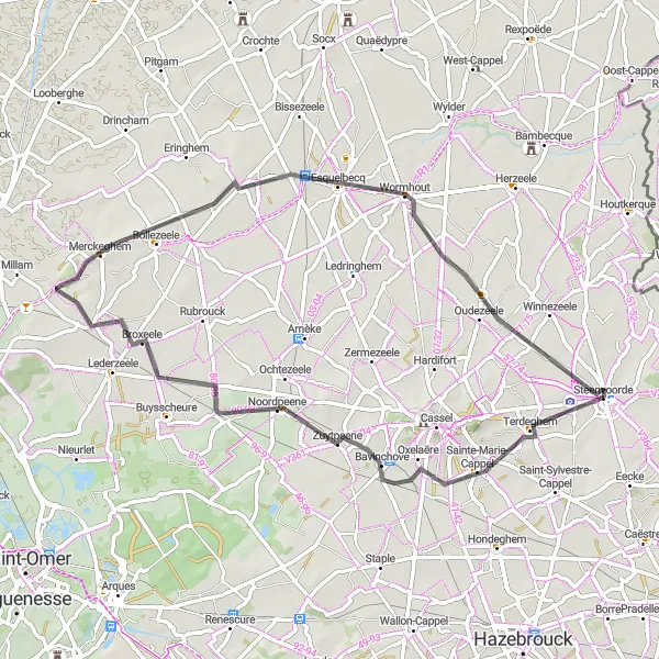Map miniature of "Sainte-Marie-Cappel Loop Road Ride" cycling inspiration in Nord-Pas de Calais, France. Generated by Tarmacs.app cycling route planner