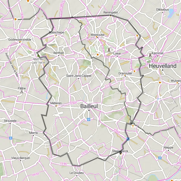 Map miniature of "The Mont des Cats Loop" cycling inspiration in Nord-Pas de Calais, France. Generated by Tarmacs.app cycling route planner