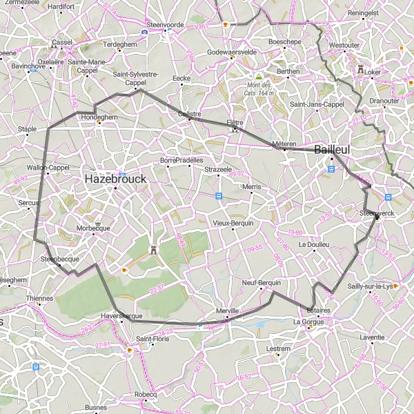 Map miniature of "Country Charm and Scenic Routes" cycling inspiration in Nord-Pas de Calais, France. Generated by Tarmacs.app cycling route planner