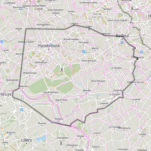 Miniature de la carte de l'inspiration cycliste "Circuit Nature et Villages Pittoresques" dans la Nord-Pas de Calais, France. Générée par le planificateur d'itinéraire cycliste Tarmacs.app
