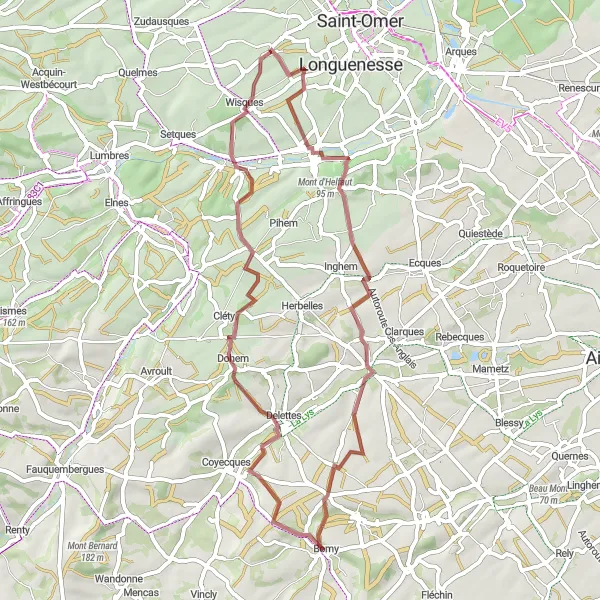 Miniature de la carte de l'inspiration cycliste "Les collines et vallées du Nord" dans la Nord-Pas de Calais, France. Générée par le planificateur d'itinéraire cycliste Tarmacs.app