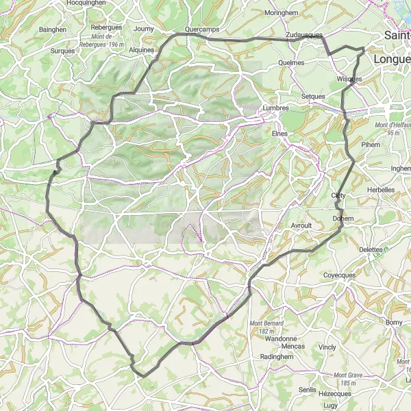 Miniature de la carte de l'inspiration cycliste "Les Collines de Bécourt et Verchin" dans la Nord-Pas de Calais, France. Générée par le planificateur d'itinéraire cycliste Tarmacs.app