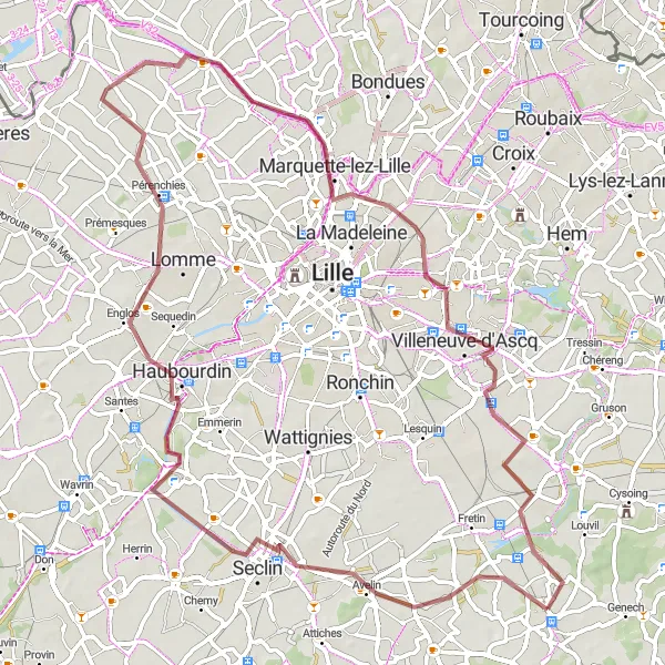 Miniature de la carte de l'inspiration cycliste "Boucle Gravel Aventurière" dans la Nord-Pas de Calais, France. Générée par le planificateur d'itinéraire cycliste Tarmacs.app