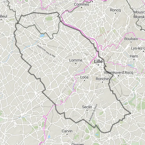 Map miniature of "Nord-Pas de Calais Exploration Road Cycling Route" cycling inspiration in Nord-Pas de Calais, France. Generated by Tarmacs.app cycling route planner