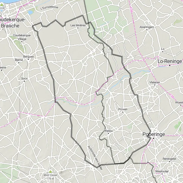 Miniature de la carte de l'inspiration cycliste "Parcours authentique des Flandres" dans la Nord-Pas de Calais, France. Générée par le planificateur d'itinéraire cycliste Tarmacs.app