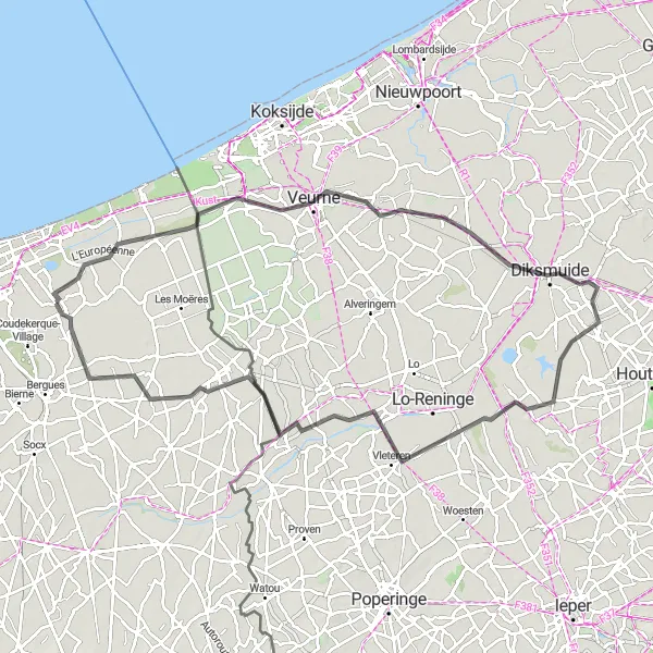 Map miniature of "Coastal Adventure" cycling inspiration in Nord-Pas de Calais, France. Generated by Tarmacs.app cycling route planner