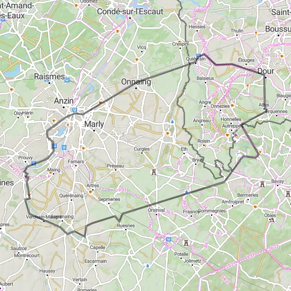 Map miniature of "Breathtaking Scenery and Challenging Climbs" cycling inspiration in Nord-Pas de Calais, France. Generated by Tarmacs.app cycling route planner