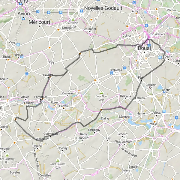 Map miniature of "The Historic Circle" cycling inspiration in Nord-Pas de Calais, France. Generated by Tarmacs.app cycling route planner