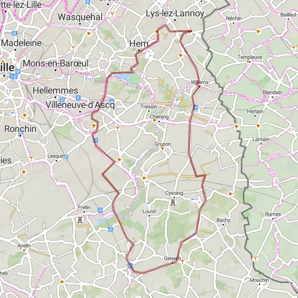 Map miniature of "Gravel Adventure in Northern France" cycling inspiration in Nord-Pas de Calais, France. Generated by Tarmacs.app cycling route planner