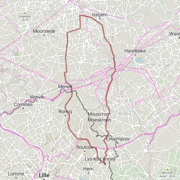 Map miniature of "Off-Road Excursion: From Lys-lez-Lannoy to Herseaux" cycling inspiration in Nord-Pas de Calais, France. Generated by Tarmacs.app cycling route planner