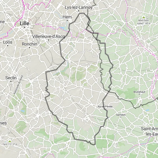 Miniature de la carte de l'inspiration cycliste "Parcours Historique du Nord" dans la Nord-Pas de Calais, France. Générée par le planificateur d'itinéraire cycliste Tarmacs.app