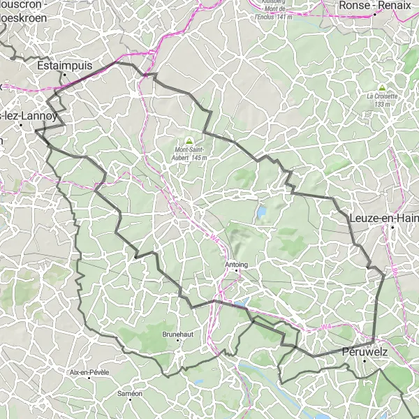 Map miniature of "Adventurous Ride through Leers-Nord and Péruwelz" cycling inspiration in Nord-Pas de Calais, France. Generated by Tarmacs.app cycling route planner