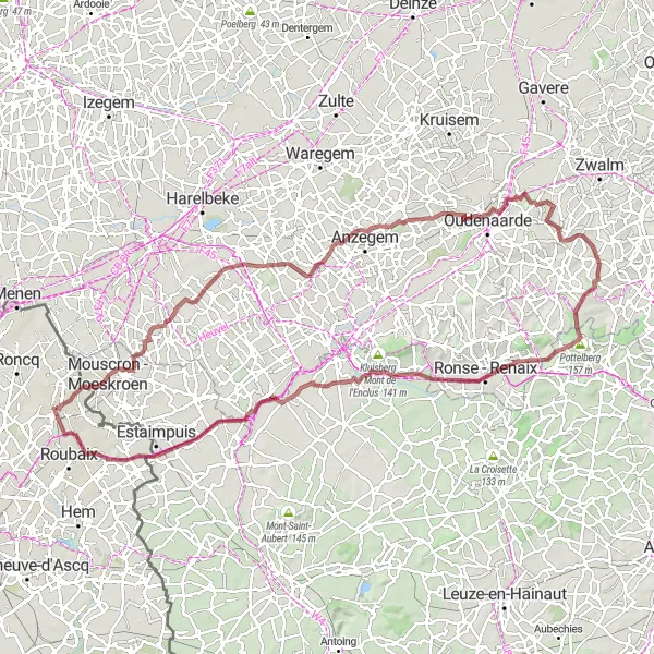 Map miniature of "The Gravel Adventure" cycling inspiration in Nord-Pas de Calais, France. Generated by Tarmacs.app cycling route planner