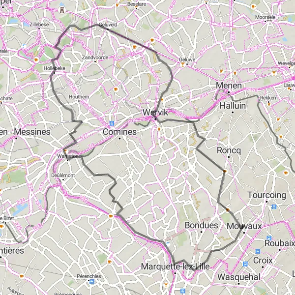 Miniature de la carte de l'inspiration cycliste "Parcours routier pittoresque" dans la Nord-Pas de Calais, France. Générée par le planificateur d'itinéraire cycliste Tarmacs.app
