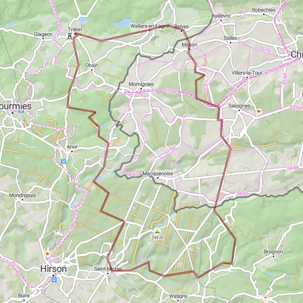 Miniature de la carte de l'inspiration cycliste "Les Collines de l'Avesnois" dans la Nord-Pas de Calais, France. Générée par le planificateur d'itinéraire cycliste Tarmacs.app