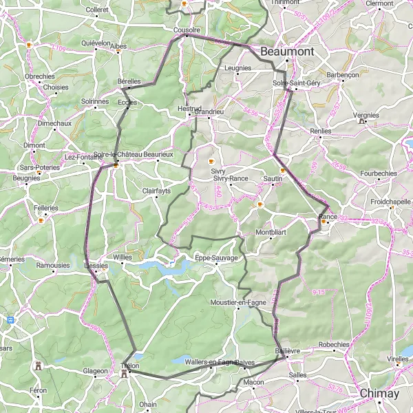 Map miniature of "Le Circuit de la Forêt de Mormal" cycling inspiration in Nord-Pas de Calais, France. Generated by Tarmacs.app cycling route planner