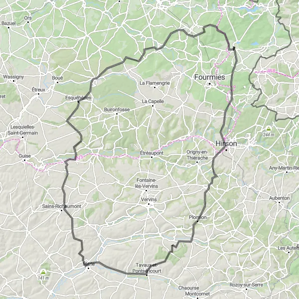 Miniature de la carte de l'inspiration cycliste "La Thiérache mystérieuse" dans la Nord-Pas de Calais, France. Générée par le planificateur d'itinéraire cycliste Tarmacs.app