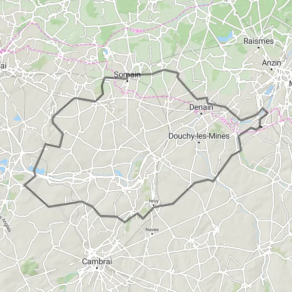 Map miniature of "Discover the Treasures of Avesnes-le-Sec" cycling inspiration in Nord-Pas de Calais, France. Generated by Tarmacs.app cycling route planner