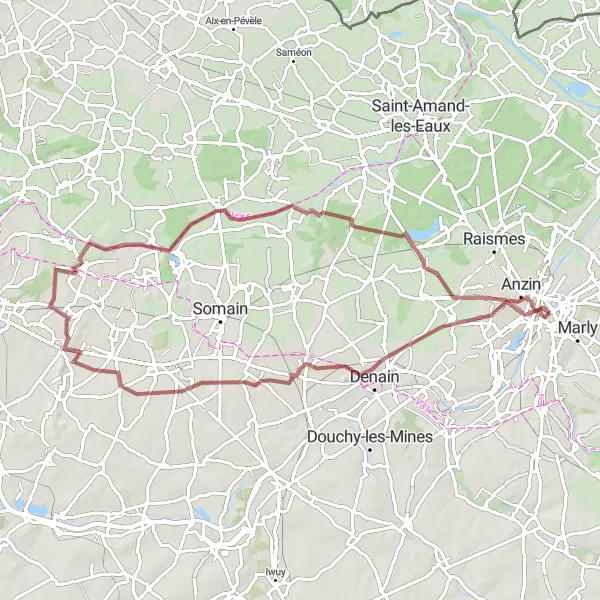 Map miniature of "Industrial Heritage Gravel Ride" cycling inspiration in Nord-Pas de Calais, France. Generated by Tarmacs.app cycling route planner