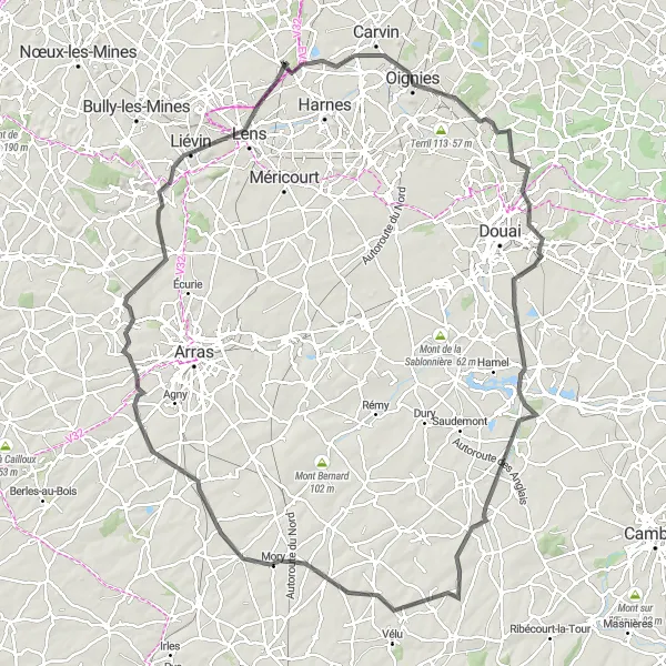 Miniature de la carte de l'inspiration cycliste "Leforest Challenge" dans la Nord-Pas de Calais, France. Générée par le planificateur d'itinéraire cycliste Tarmacs.app