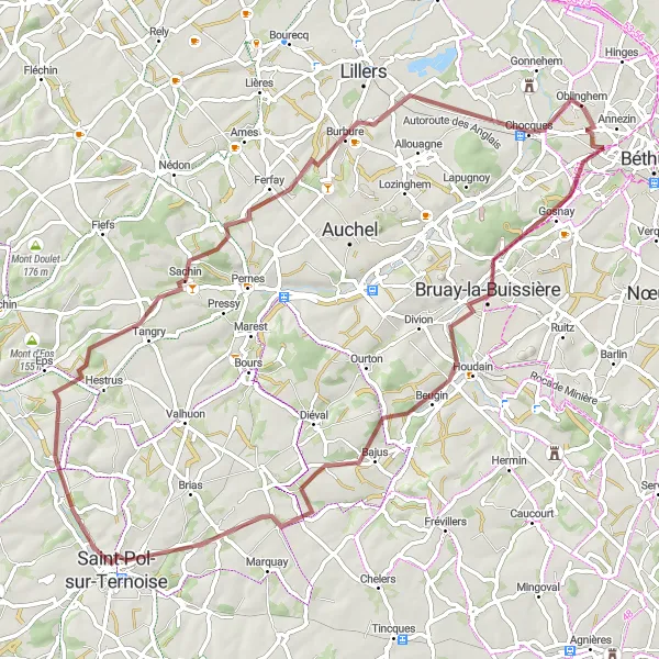 Miniature de la carte de l'inspiration cycliste "Les Sentiers Gravel de la Vallée de Chocques" dans la Nord-Pas de Calais, France. Générée par le planificateur d'itinéraire cycliste Tarmacs.app