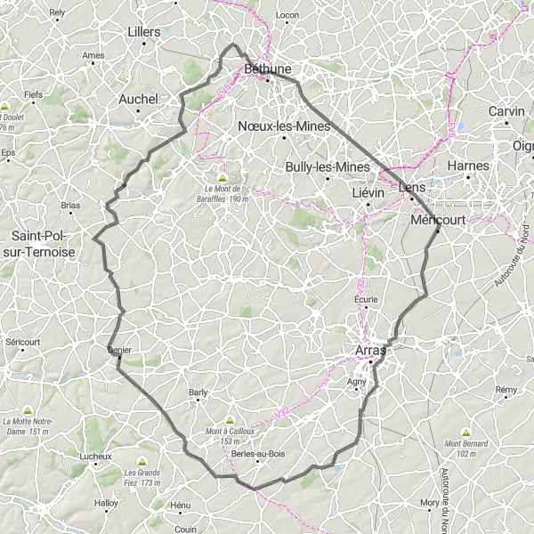 Miniature de la carte de l'inspiration cycliste "Les beautés naturelles du Pays des Chars" dans la Nord-Pas de Calais, France. Générée par le planificateur d'itinéraire cycliste Tarmacs.app