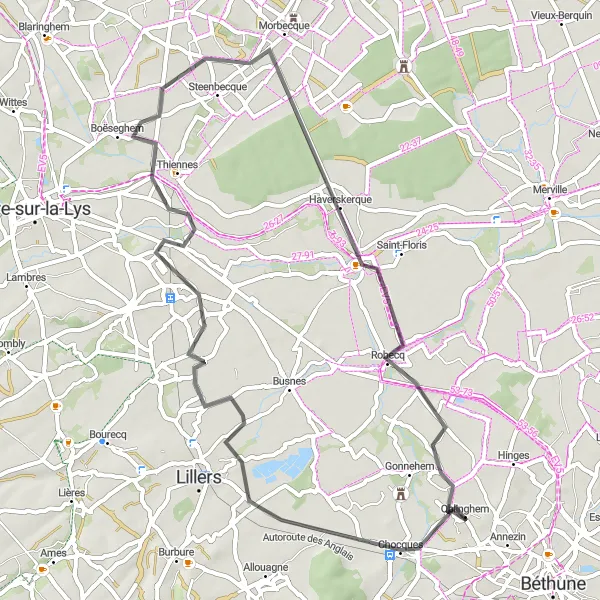Map miniature of "A Ride Through Chocques" cycling inspiration in Nord-Pas de Calais, France. Generated by Tarmacs.app cycling route planner