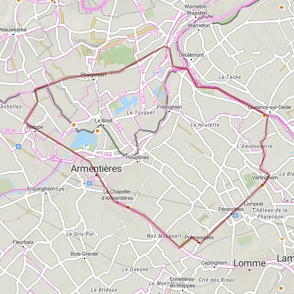 Map miniature of "Scenic Gravel Ride" cycling inspiration in Nord-Pas de Calais, France. Generated by Tarmacs.app cycling route planner