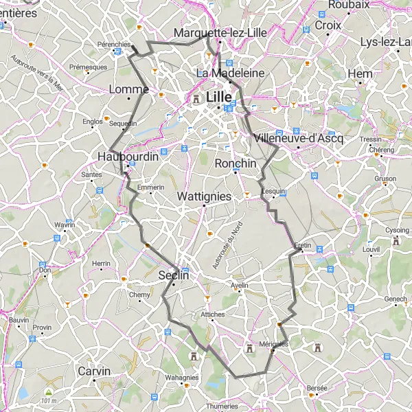 Map miniature of "Verlinghem Countryside Loop" cycling inspiration in Nord-Pas de Calais, France. Generated by Tarmacs.app cycling route planner