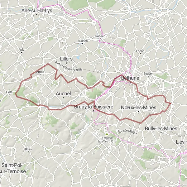 Miniature de la carte de l'inspiration cycliste "Chemin des Terrils de Bruay" dans la Nord-Pas de Calais, France. Générée par le planificateur d'itinéraire cycliste Tarmacs.app