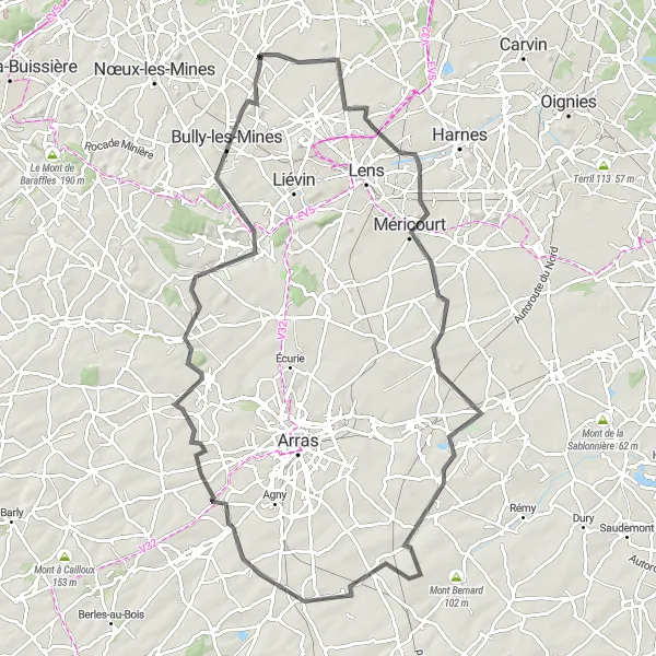 Map miniature of "The Hilltop Challenge" cycling inspiration in Nord-Pas de Calais, France. Generated by Tarmacs.app cycling route planner