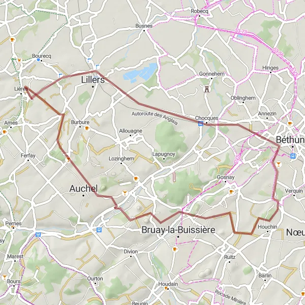 Map miniature of "Terril n°9 (2 bis de Bruay Ouest) - Bruay-la-Buissière - Terril 16 - Ecquedecques - Chocques - Vaudricourt" cycling inspiration in Nord-Pas de Calais, France. Generated by Tarmacs.app cycling route planner